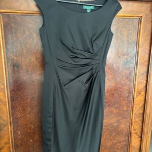 Ralph Lauren Black Ruched Wrap Midi Dress
